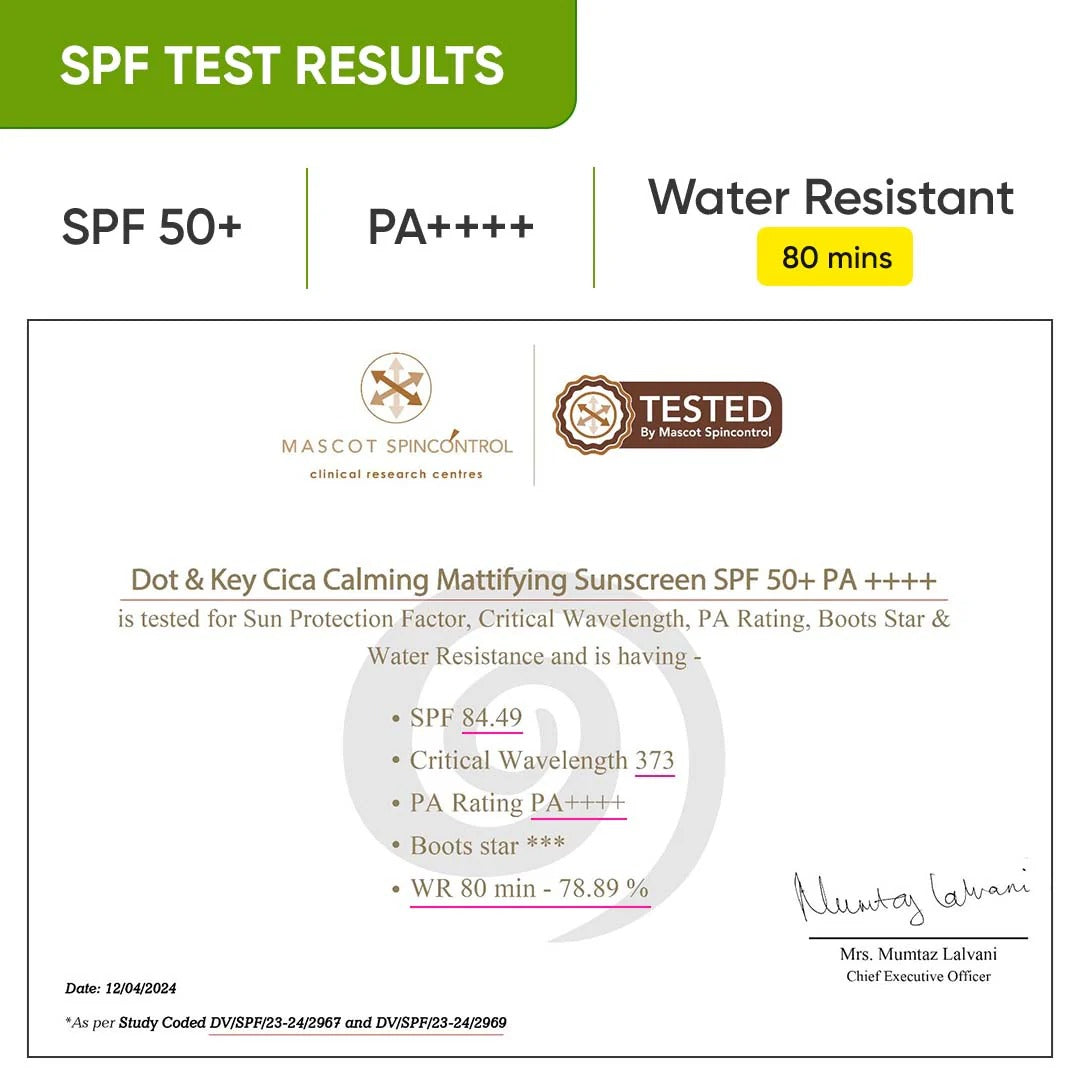 Dot & Key CICA Calming Mattifying Sunscreen SPF 50 PA++++ (80gm)