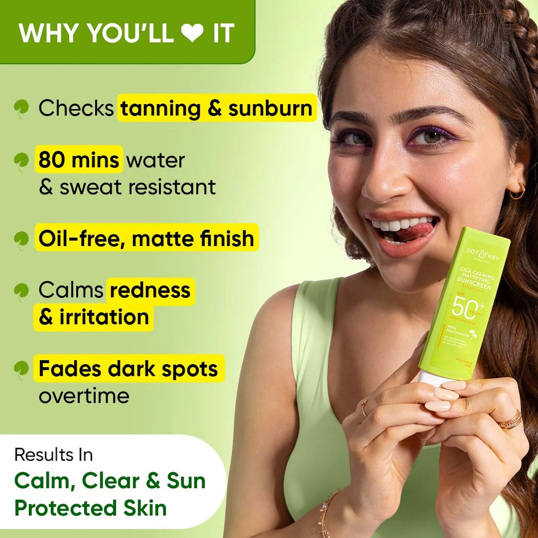 Dot & Key CICA Calming Mattifying Sunscreen SPF 50 PA++++ (80gm)