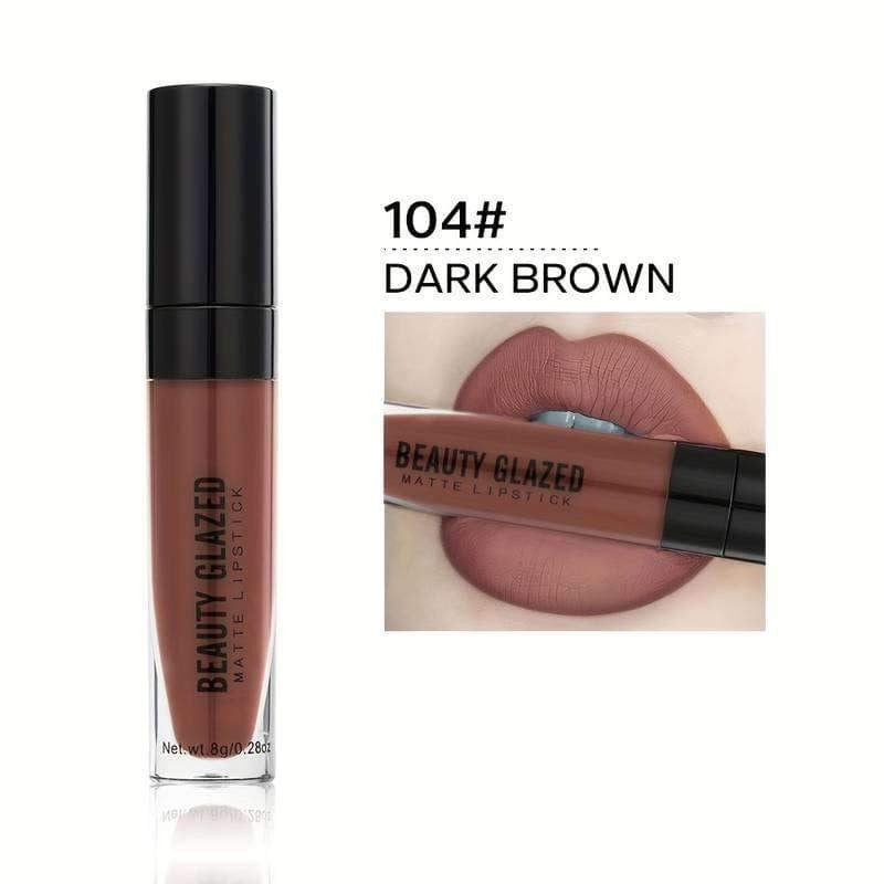 Beauty Glazed Matte Waterproof Long Lasting Liquid Lipstick - 104 DARK BROWN