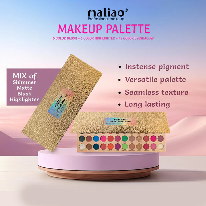 Maliao All-in-One Eyeshadow Palette Pro - 58 Colors with 5 Blush, 5 Highlighter, 48 Eyeshadows