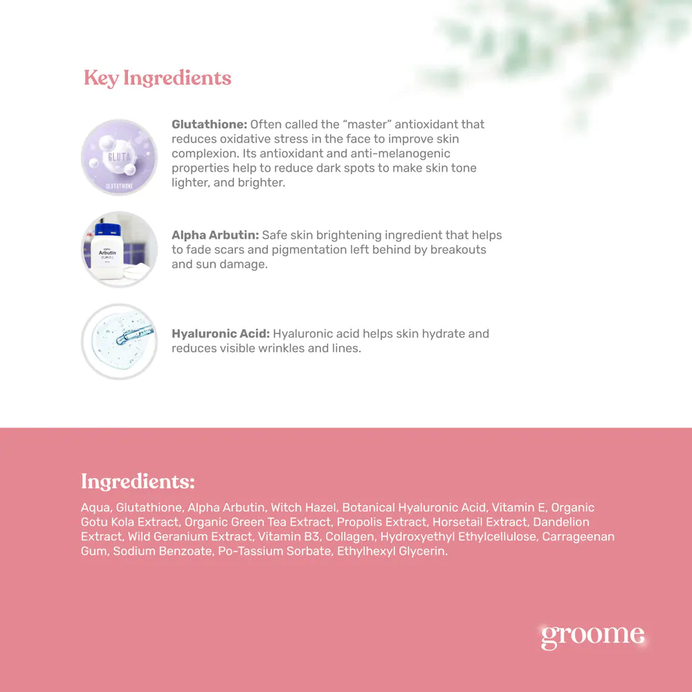 Groome Glutathione + Alpha Arbutin +HA Brightening Serum (30ml)
