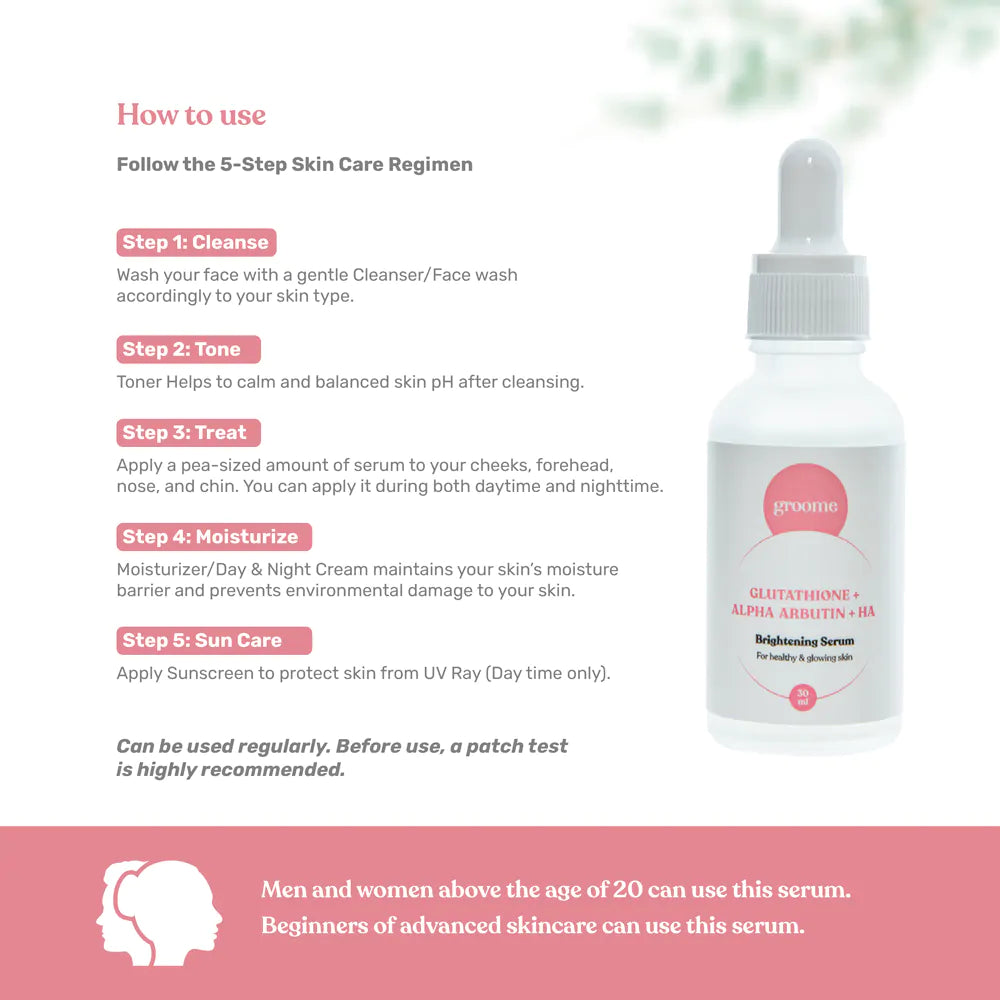 Groome Glutathione + Alpha Arbutin +HA Brightening Serum (30ml)
