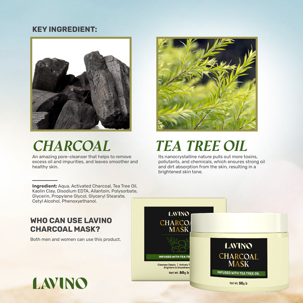 Lavino Charcoal Mask Infused With Tea Tree Oil (50g)