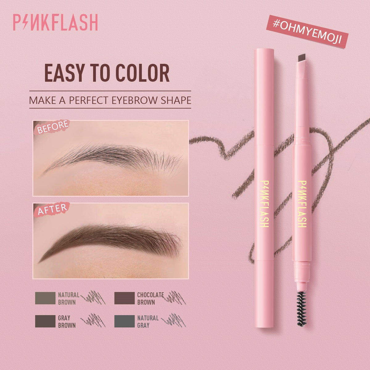 PINKFLASH Waterproof Auto Eyebrow Pencil - 01 Natural Brown