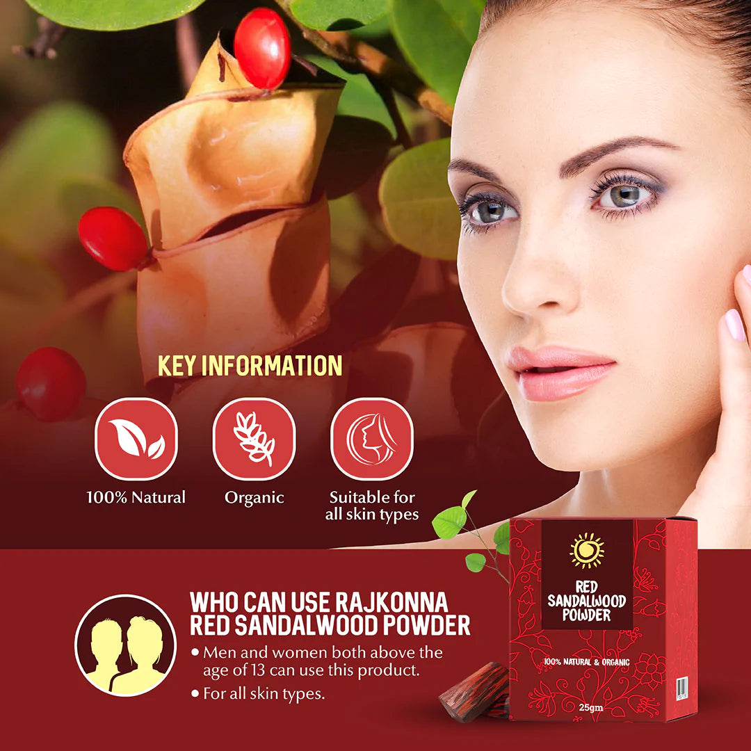 Rajkonna 100% Natural & Organic Red Sandalwood Powder (25gm)