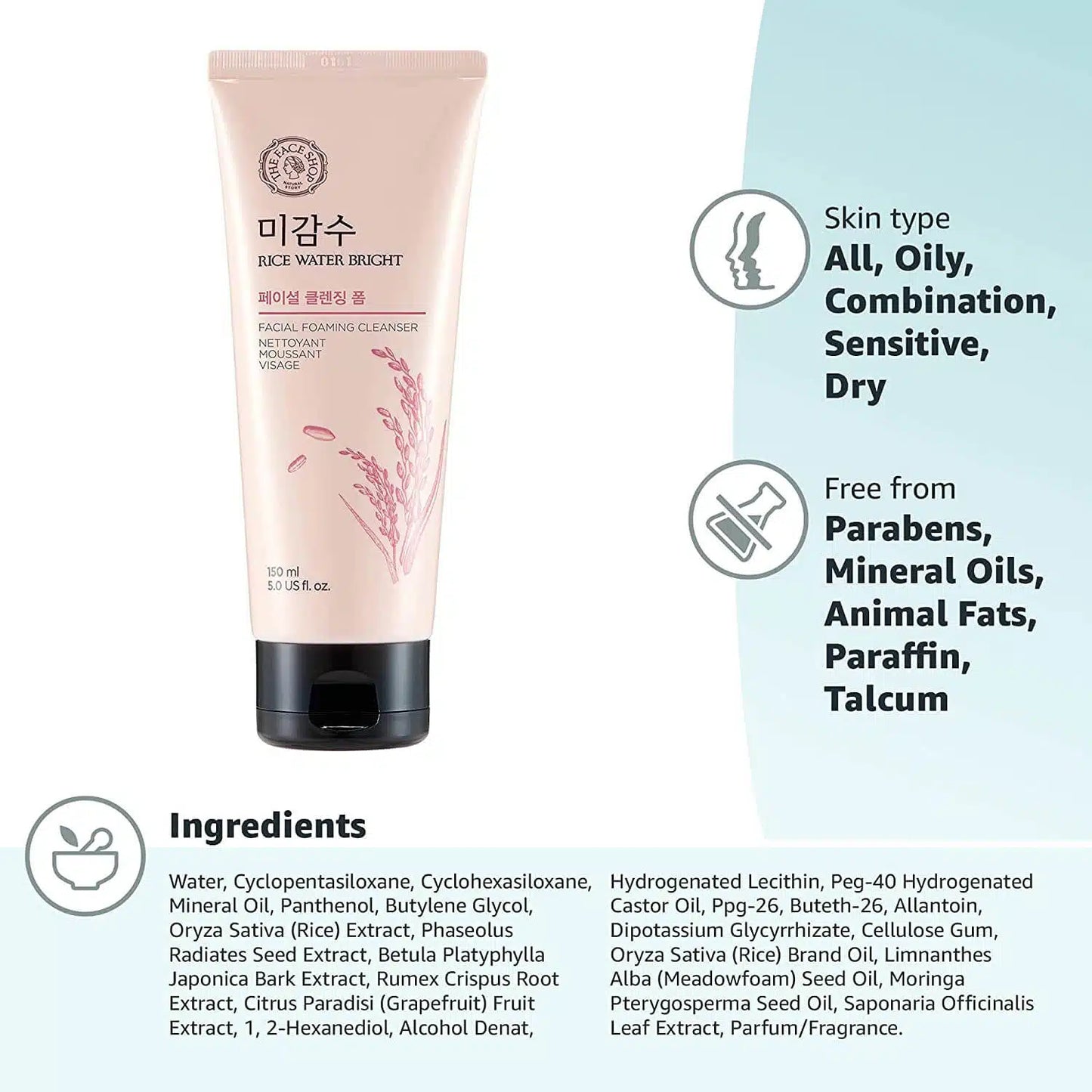 The Face Shop Rice Water Bright Facial Foaming Cleanser (150ml)