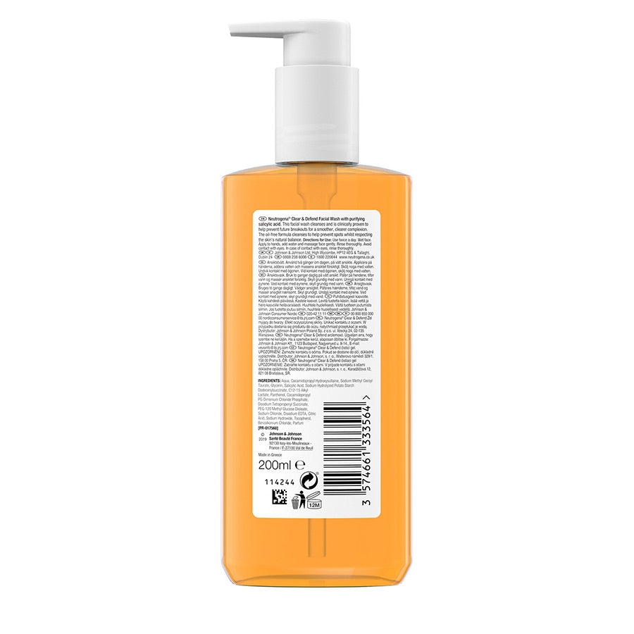 Neutrogena Clear & Defend 2% Salicylic Acid Face Wash (200ml)