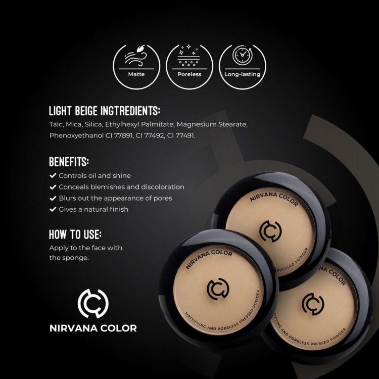 Nirvana Color Mattifying and Poreless Pressed Powder - Light Beige (15gm)