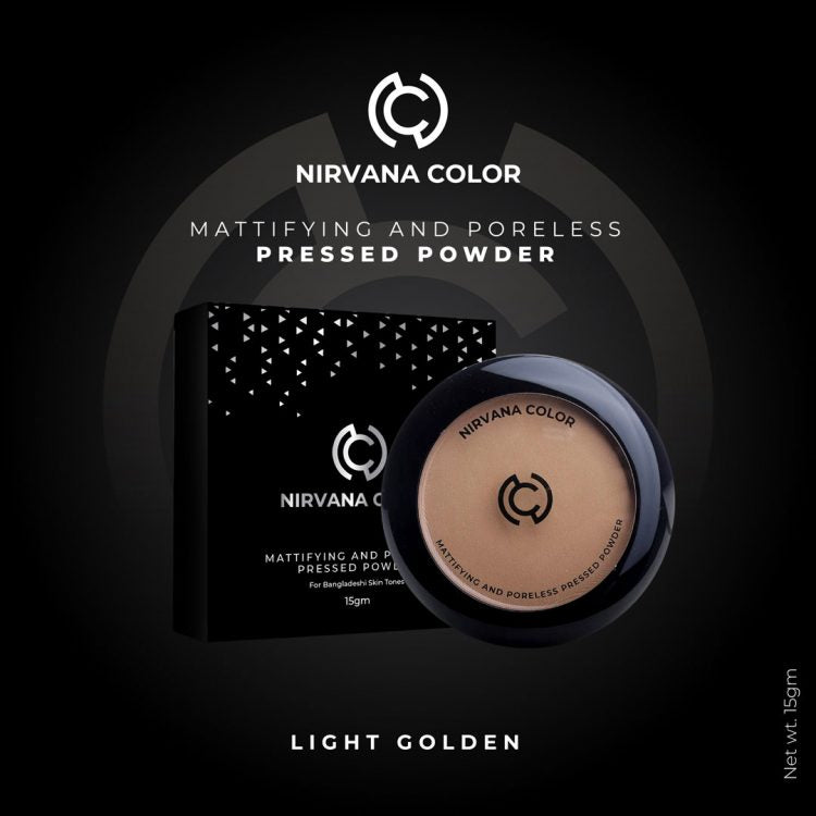 Nirvana Color Mattifying and Poreless Pressed Powder - Light Golden (15gm)