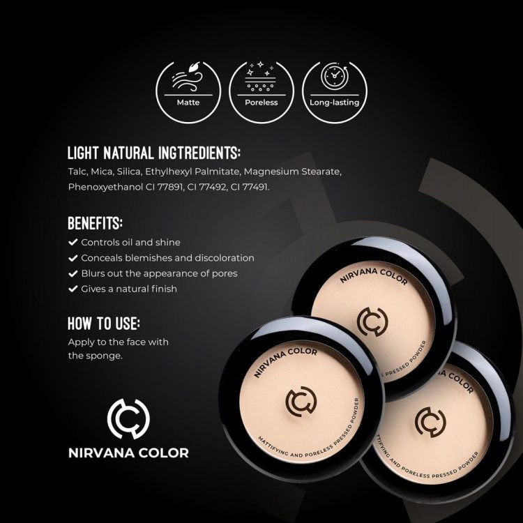 Nirvana Color Mattifying and Poreless Pressed Powder - Light Natural (15gm)