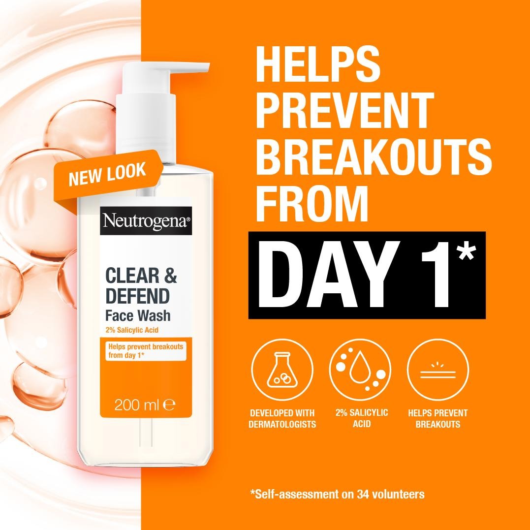 Neutrogena Clear & Defend 2% Salicylic Acid Face Wash (200ml)