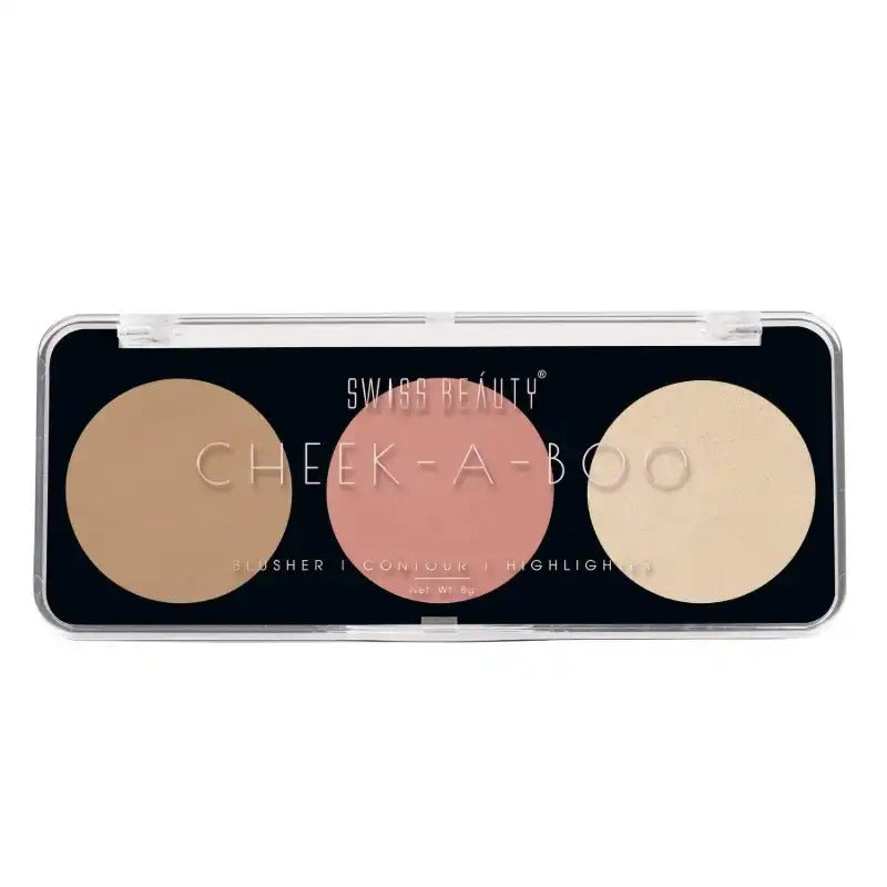 Swiss Beauty CHEEK-A-BOO 3-in-1 Face Palette BLUSHER|CONTOUR|HIGHLIGHTER - Swiss Beauty CHEEK