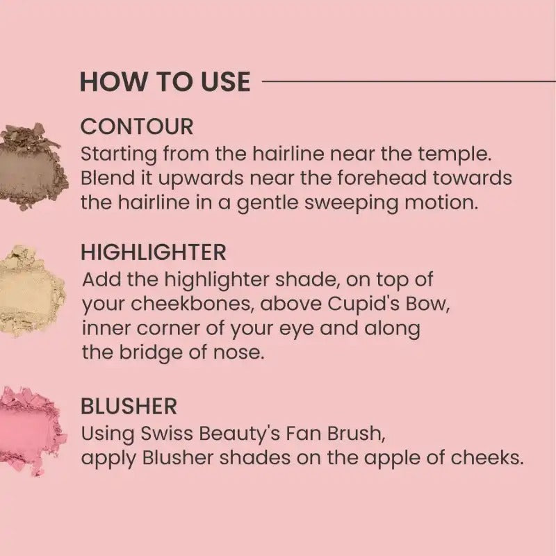 Swiss Beauty CHEEK-A-BOO 3-in-1 Face Palette BLUSHER|CONTOUR|HIGHLIGHTER - Shade 03