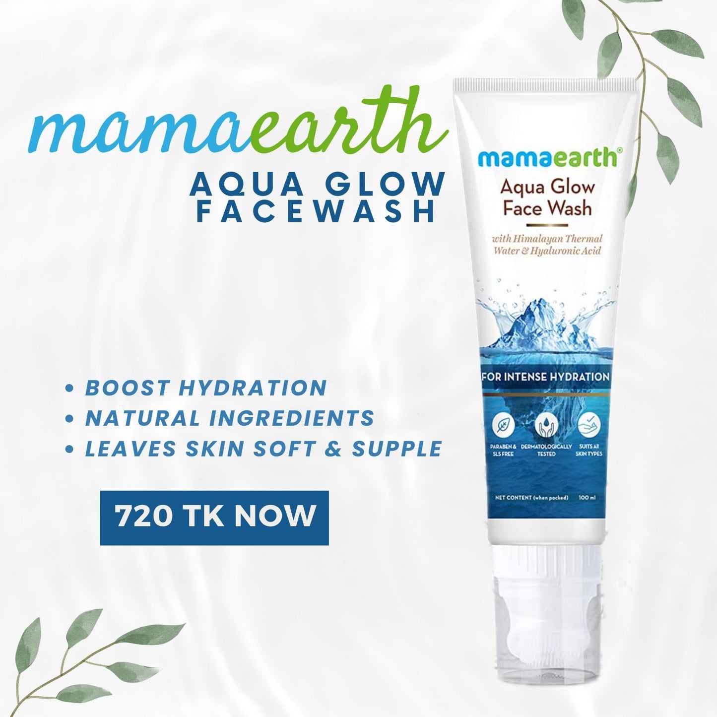 Mamaearth Aqua Glow Face Wash With Himalayan Thermal Water and Hyaluronic Acid for Intense Hydration (100ml)