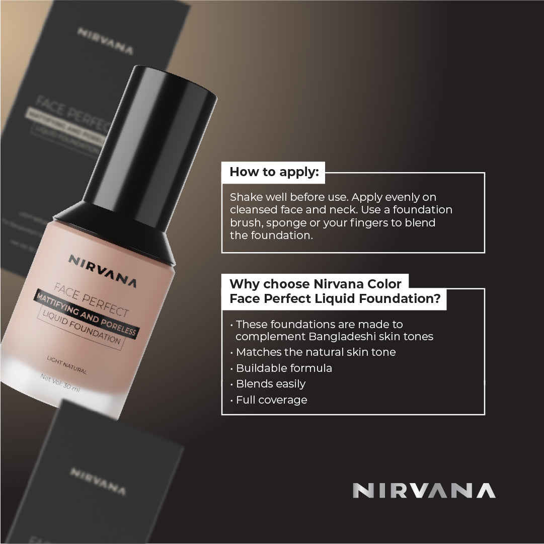 Nirvana Color Face Perfect Liquid Foundation – Light Natural (30ml)