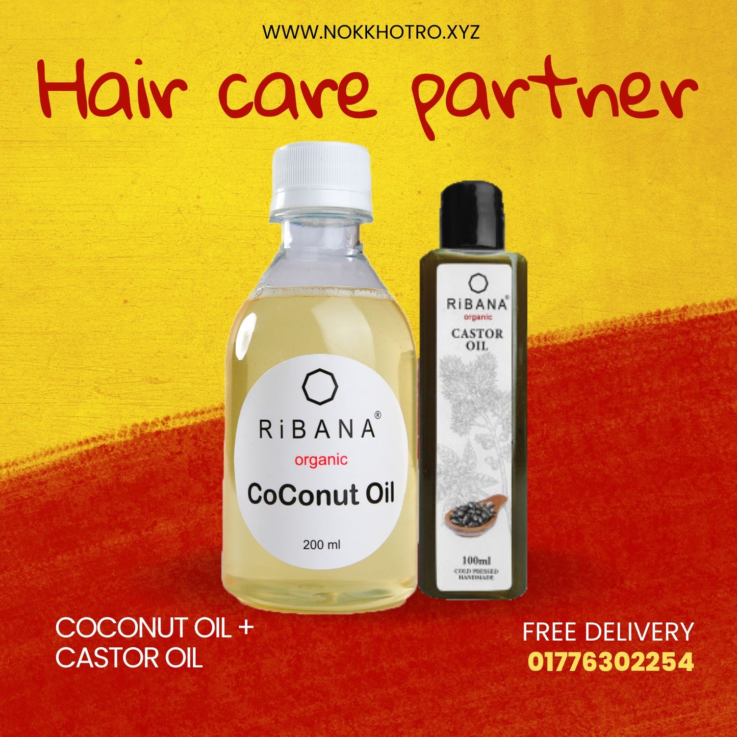 Ribana Coconut Oil 200 ML + Ribana Castor Oil 100 ML combo.